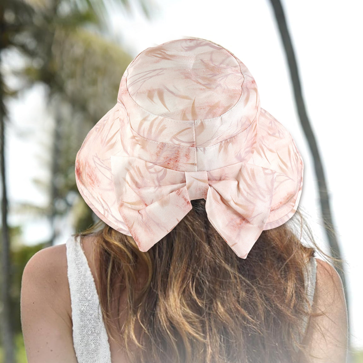 SANNIDHI Sun Hats for Women, Bow Beach Hat for Women Stylish, Wide Brim Bucket Hat for Womens, Fashion Women Hat for Sun, UV Protection Pink Ladies Travel Sun Hat (Packable & Lightweight)