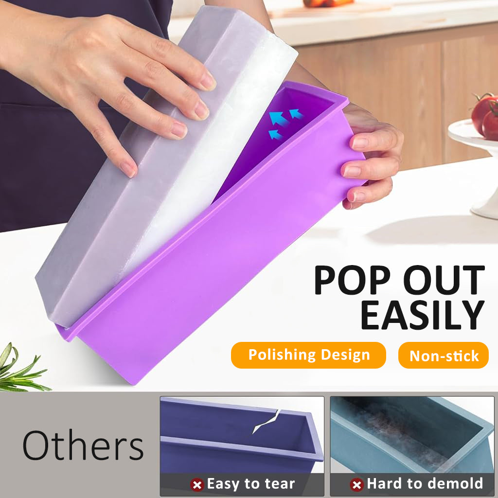 HASTHIP Silicone Soap Mold With Wooden Box, 1200g/42Oz Large Capacity Flexible Rectangular Loaf Mold, Stainless Steel Wavy + Straight Scraper for Soaps Making