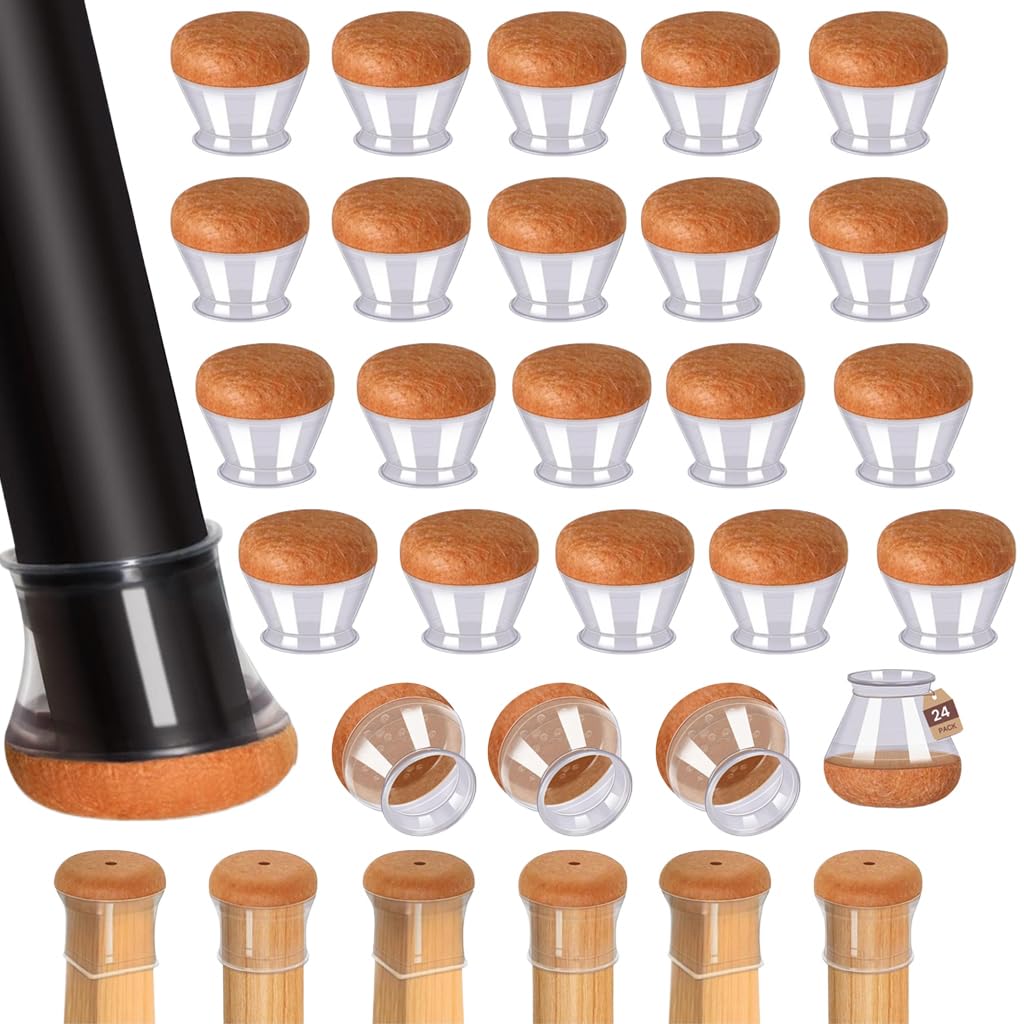 Serplex 24Pcs Chair Leg Floor Protectors Felt Padded Furniture Leg Floor Protectors Silicone Chair Leg Protectors Non-Slip Silent Chair Leg Sleeve for Tilting Legs & Vertical Legs of 19-30mm
