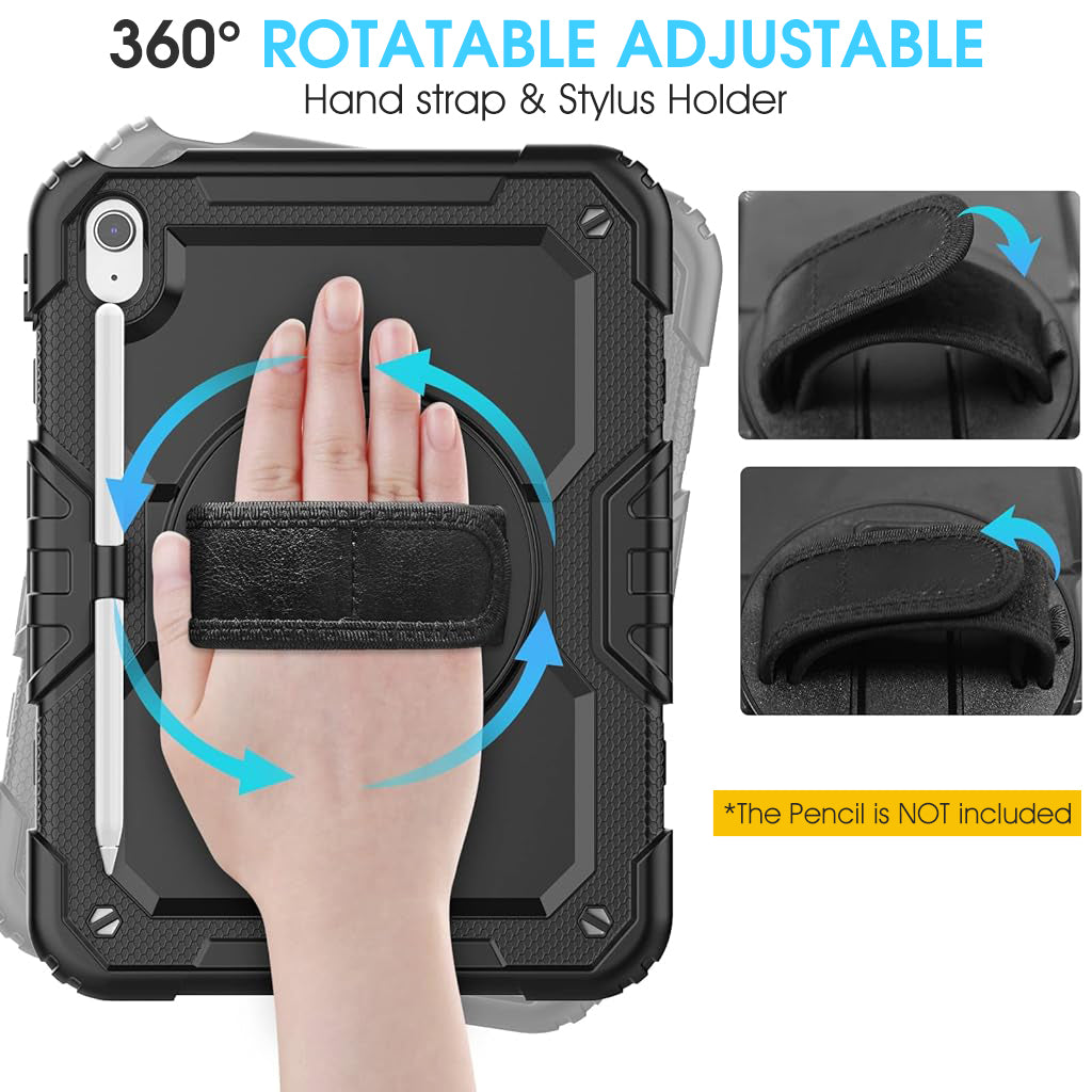 ZORBES Cover Case for iPad 10th Gen Rugged Silicone Case Cover with Back Bracket & Hand Strap 360 Degree Rotatable Kickstand Bracket Design Protective Case for iPad 10th Gen