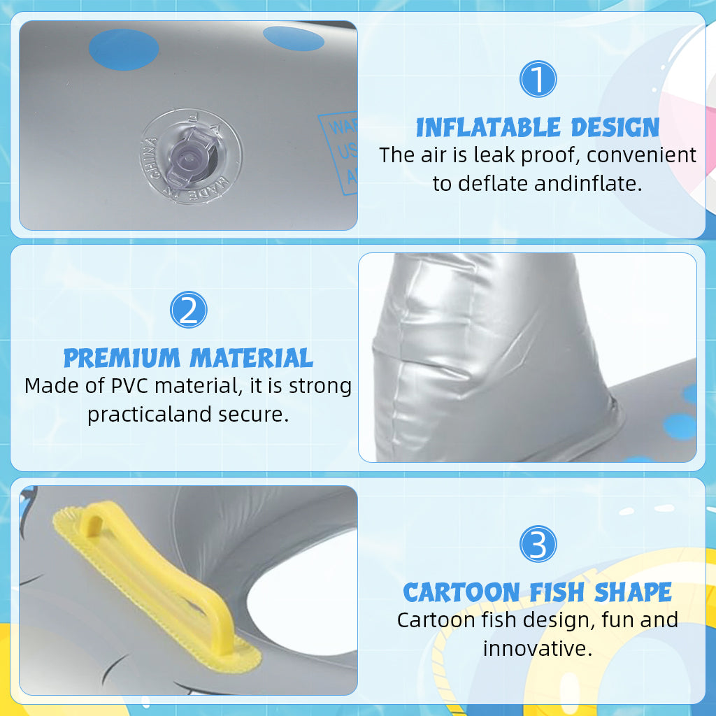 Proberos Swimming Tube for Kids, Child Swimming Float Seat Funny Shark Baby Swimming Floating Seat with Grip Handle PVC Inflatable Swimming Pool Float Summer Shower Pool Party Bathing Float