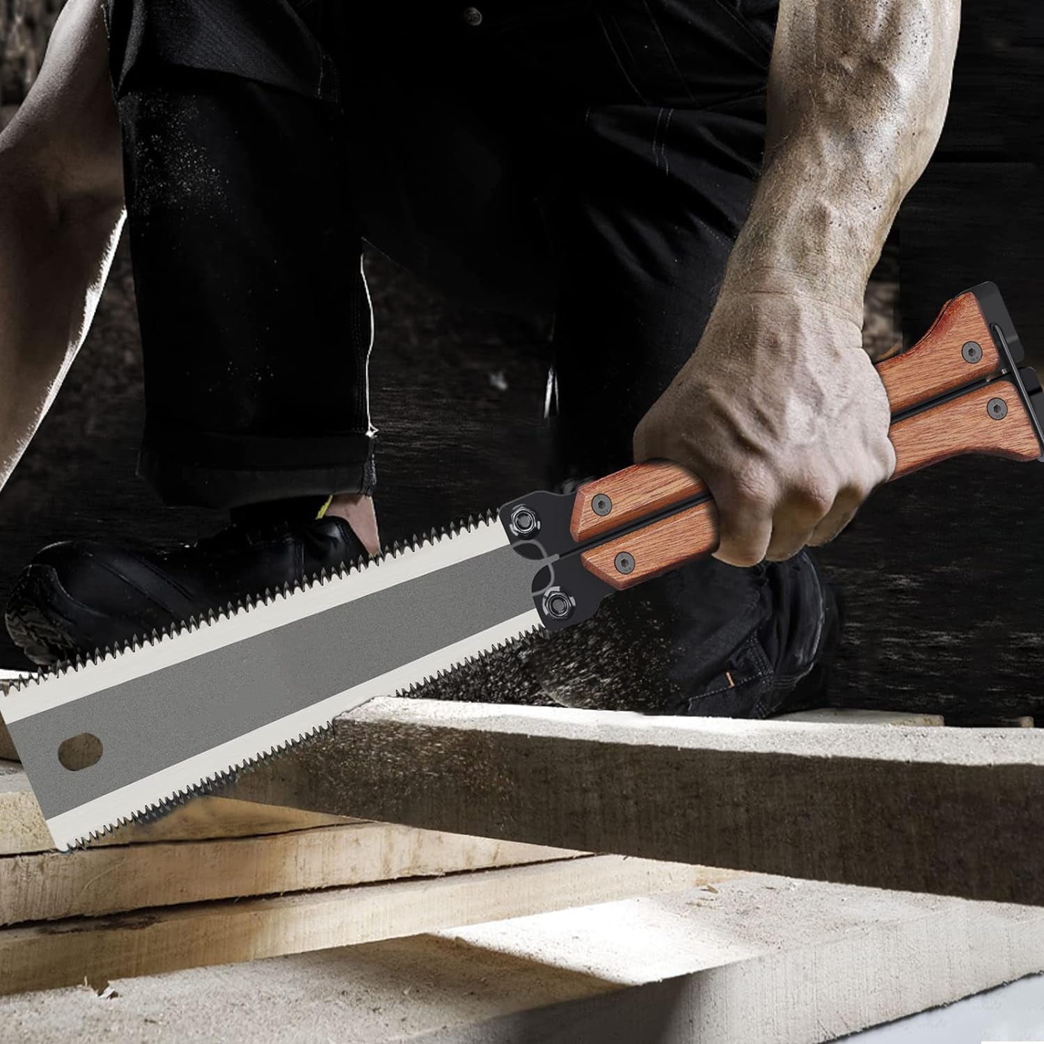 Serplex Hand Saw for Wood Cutting Double Blade SK5 Flush Cut Trim Hand Saw 5.5 Inch Mini Folding Double Edges Saw Pull Saw for Hardwood and Softwood Cutting Carpenter Tools for Wood Work