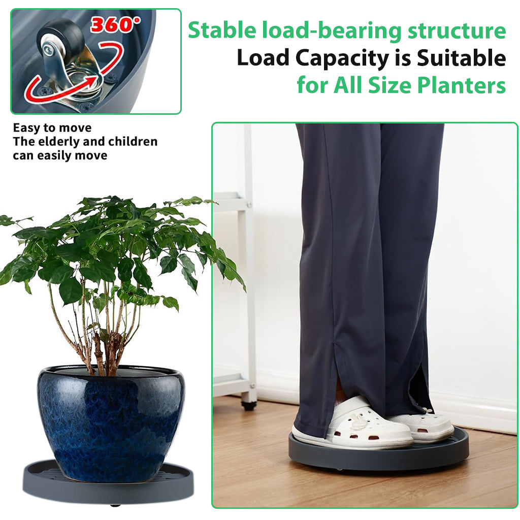 HASTHIP Plant Caddy 28.3cm Dia Moving Plant Tray Flower Pot Stand with 4 Hidden Wheels, Grooved Surface Plant Caddy Planter Moving Tray