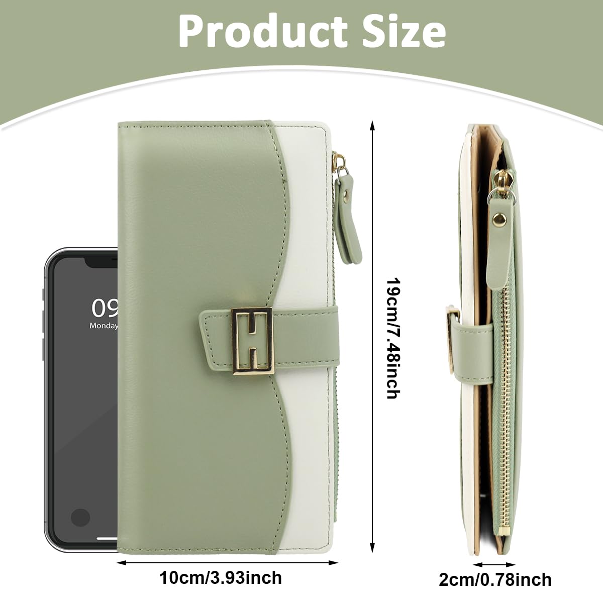 PALAY Women Purse Bag Fashion PU Purse for Women Bifold Purse for Women Large Capacity Cards Bag Cash Bag Evening Hand Bag Clutch Bag for Women Gift for Women Women, Mint Green