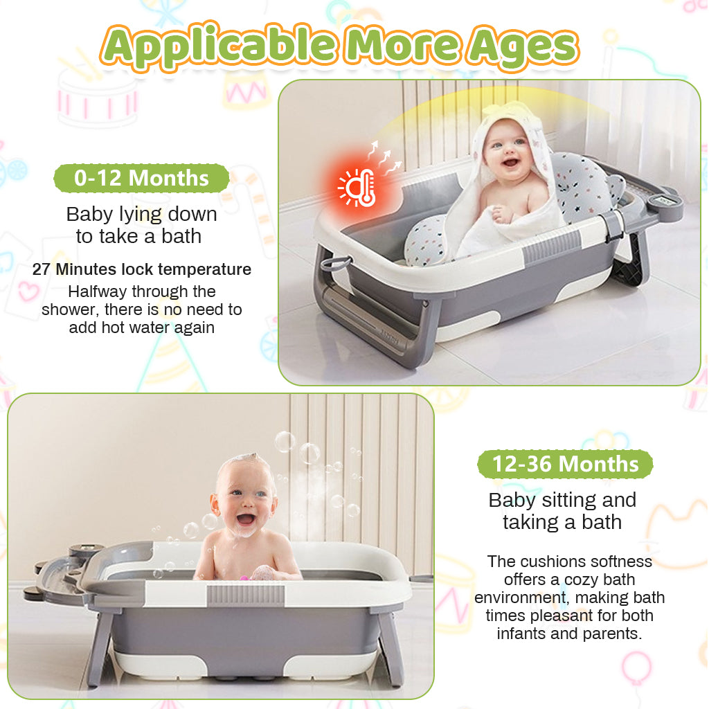 HASTHIP Baby Bath Tub Foldable Bathtub, Collapsible Toddler Bath Tubs with Baths Support Cushion Pad Seat Mat, Anti-Slip Portable Travel Shower