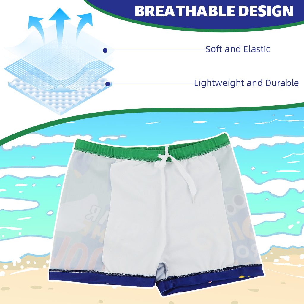 Proberos Boys Swimming Short and Cap Cartoon Dinosaur Polyester Swimming Shorts Elastic Waist Design Summer Swimming Gear for Boys 5-10 Years Old