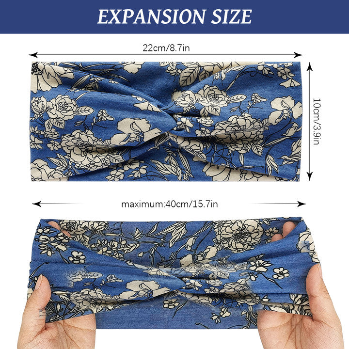 MAYCREATE Head Band for Women, 3pcs Knotted Hair Bands for Womens, Flower Print Headbands for Women, Fashion Stretchy Head Bands for Women Makeup, Runing, Yoga, Fitness