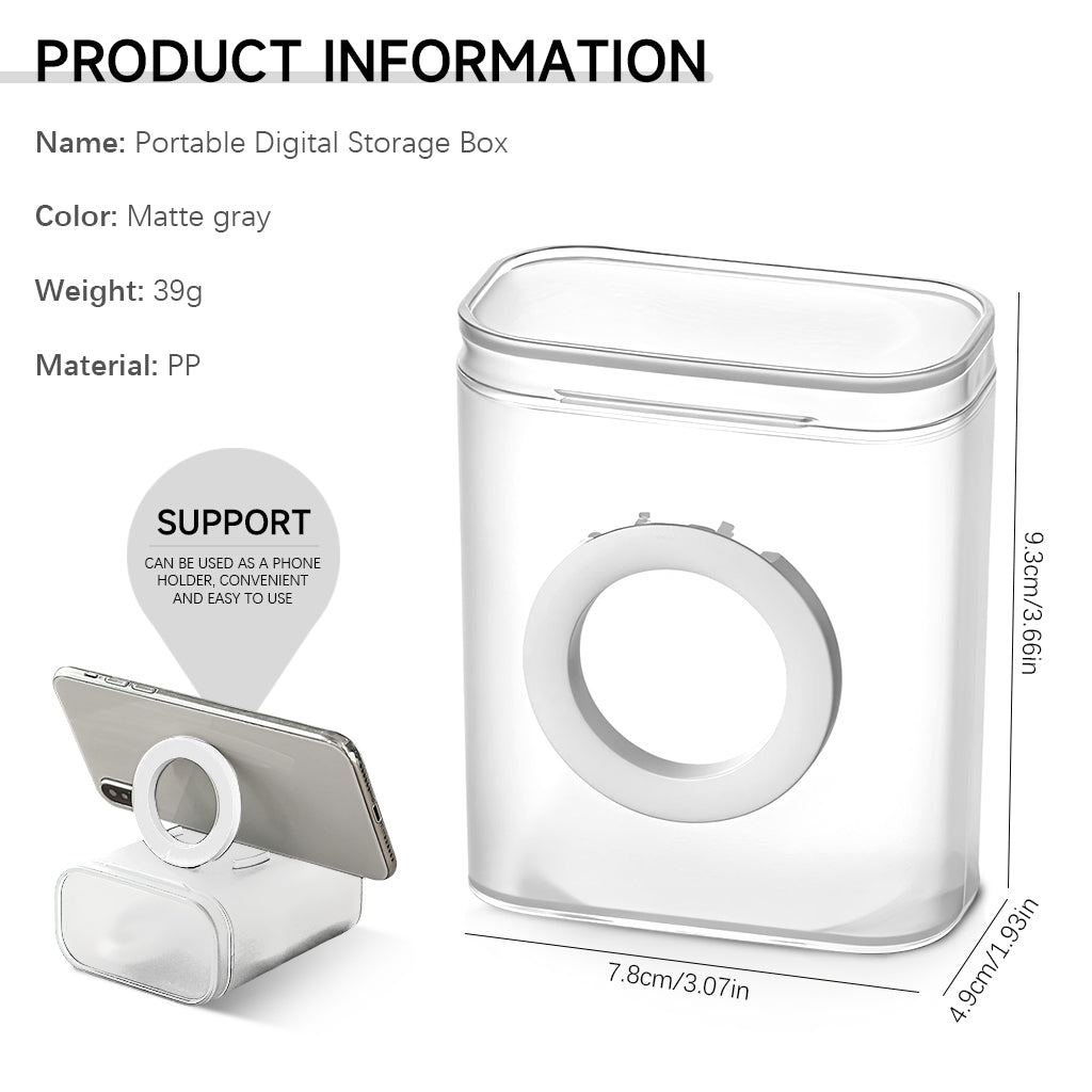 Verilux Travel Cable Organizer Storage Box with Folding Phone Stand Multi Cable Storage Organizer for Charging Cable, USB Cable, Data Cable, Charger Adapter, Earbuds, 7.8x4.9x9.3cm