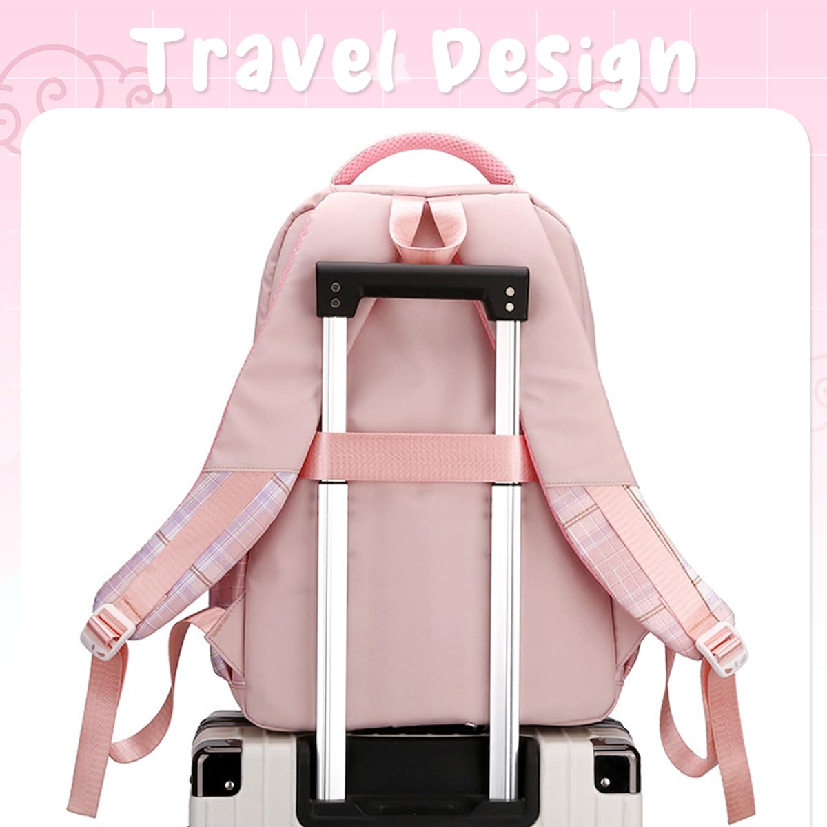 PALAY BTS Backpack for School Girls 6-12 Years Old Teens Fashion Checked Print BTS School Backpack Large Multi Layer Book Bag Travel Backpack for Teens Students School Gift for Girls, Pink