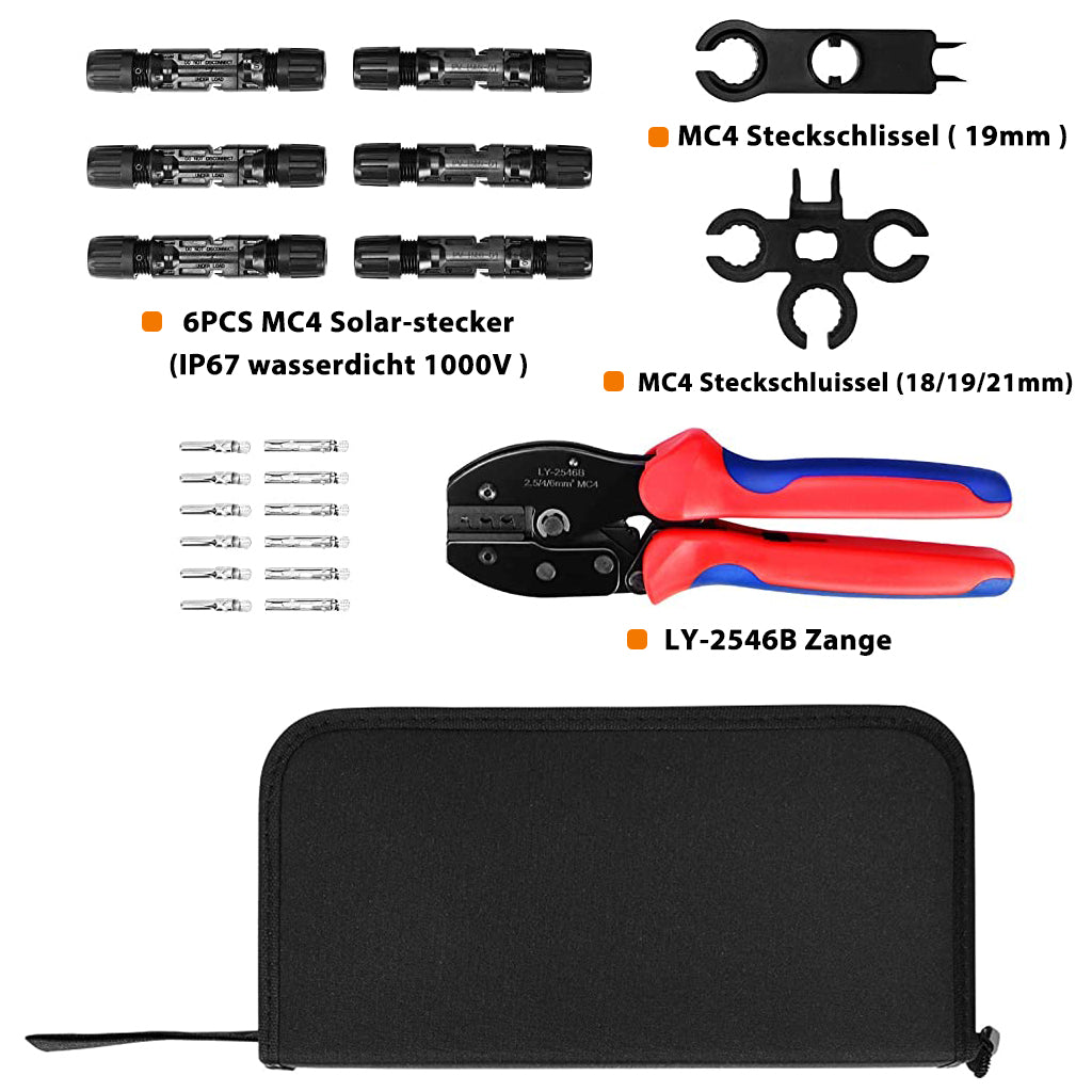 HASTHIP Solar Crimping Tools Set with MC3 MC4 Wrench Spanner and 6pcs Male Female Solar Charger Adapter Outlet Extender for Phone, Tablet, Laptop