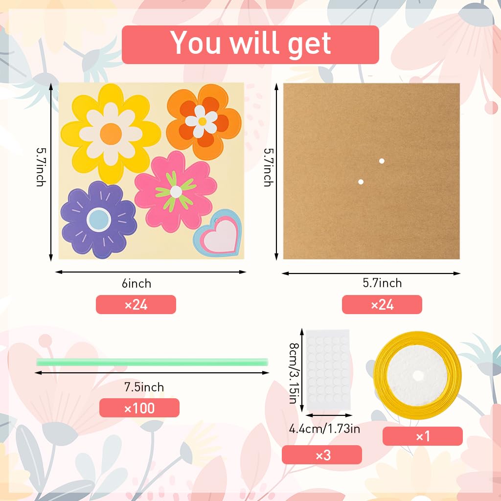 PATPAT DIY Paper Art Flower Bouquet Material Kit 24Pcs Color Paper Flower Bouquet Handmade DIY Material Kit Kindergarten Handmade Crafting Education DIY Craft Paper Kit Art Crafting Supplies
