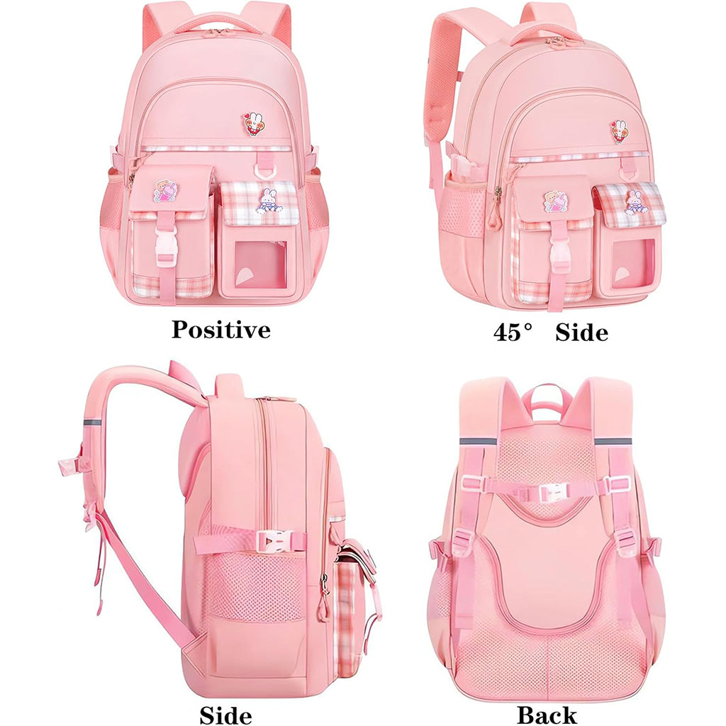 PALAY School Backpack for Girls Pink Plaid Schoolgirls Backpack Book Bag Multi Compartment Waterpoof School Backpack Lightweight Travel Backpack School Gift Birthday Gift for Girls, 46x30x17cm