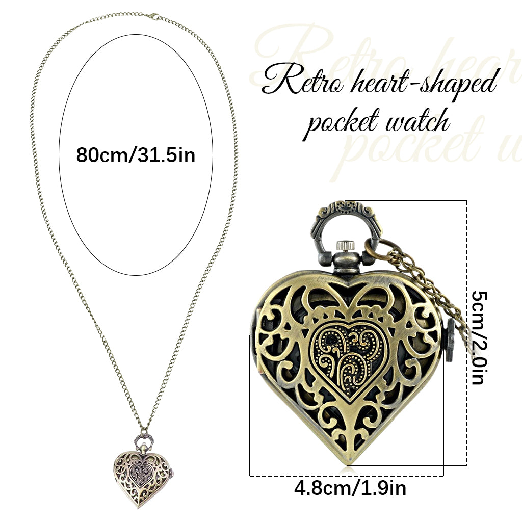 SANNIDHI Pocket Watch for Women Men Vintage Metal Heart Shaped Pendant Necklace Pocket Watch Retro Stainless Steel Chain Necklace Pocket Watch Anniversary Birthday Gifts for Women, Girls, Wife