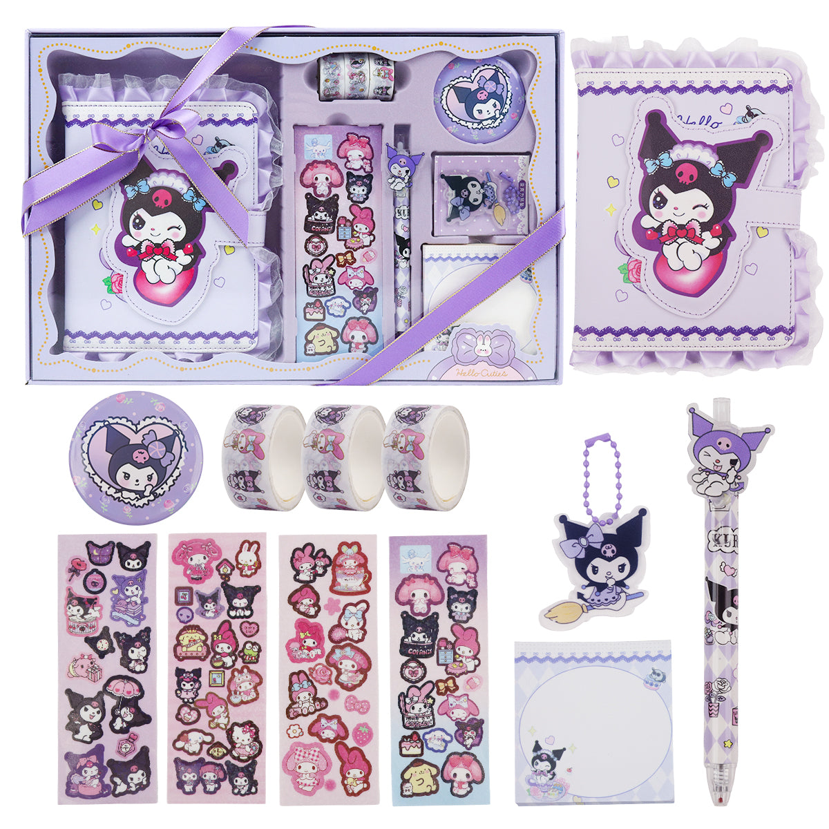 Climberty Kuromi Scrapbooking Gift Set - Includes Pen, Sticky Notes, A5 Notebook & Stationery, Cartoon Kuromi Themed Scrapbooking, School Gift Birthday Gift Christmas Gift for Girls