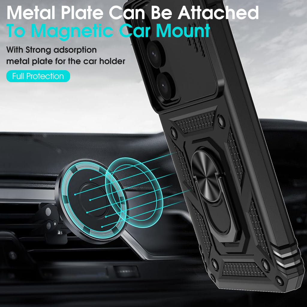 ZORBES Phone Case for Samsung Galaxy S24 with Magnetic Kickstand Phone Grip, Hard PC Phone Case with Sliding Camera Cover Anti-Scratch Phone Case for Samsung Galaxy S24 6.2''