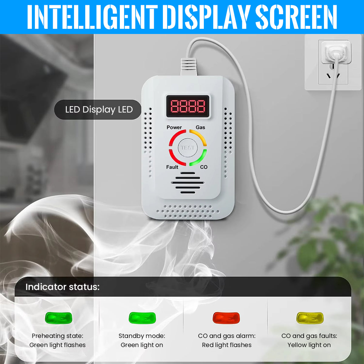 Serplex 2 in 1 Natural Gas Detector and Carbon Monoxide Detector, Carbon Monoxide Alarm with Sound and Light Alarm Gas Leakage Detector for CO, LNG, LPG, Gas Leak Detector Monitor Alarm for Kitchen