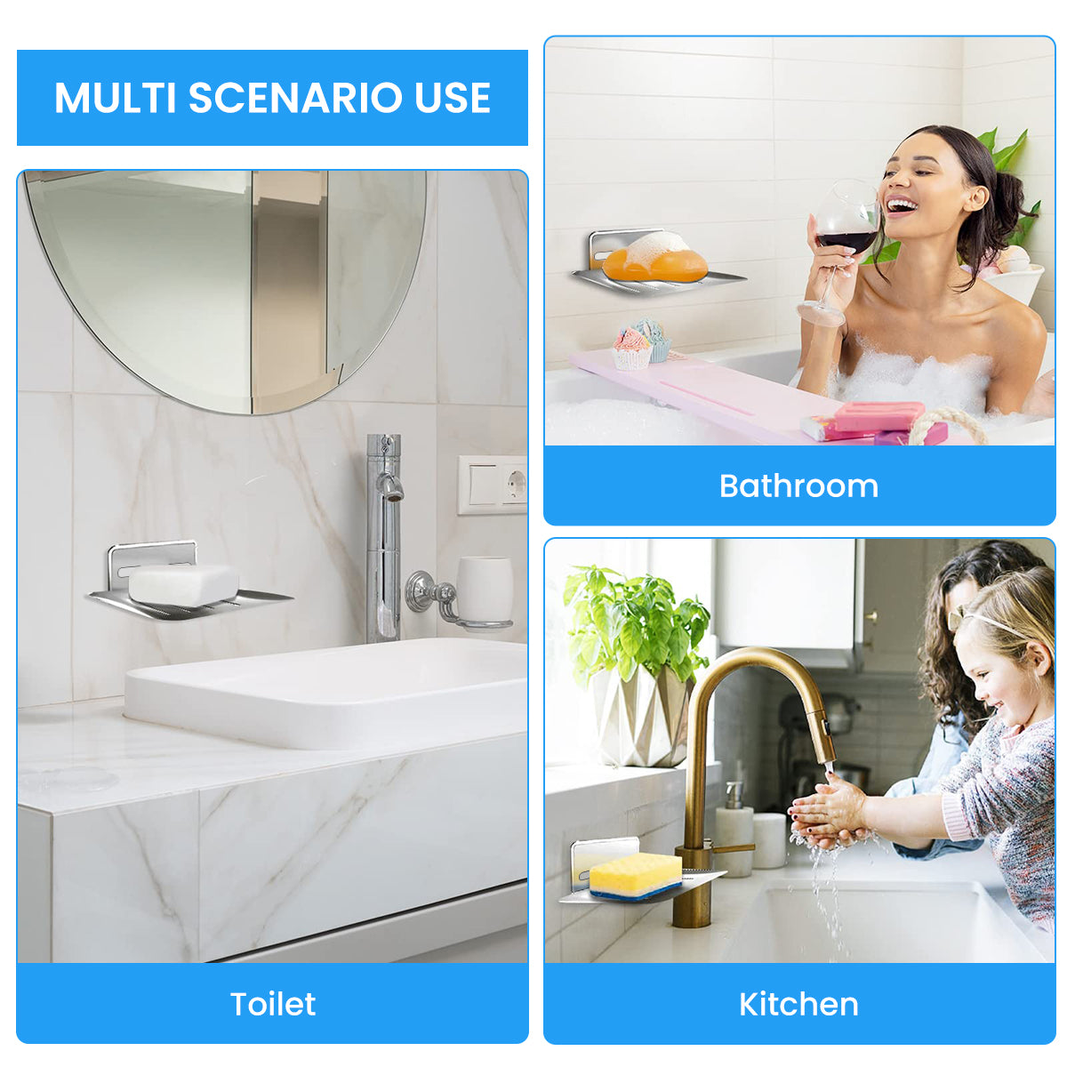 HASTHIP 2Pcs Soap Holder Stainless Steel Soap Holder for Bathroom, Soap Dish, Soap Stand for Bathroom, Soap Holder for Wall, Wall Mounted Shelf, Bathroom Accessories