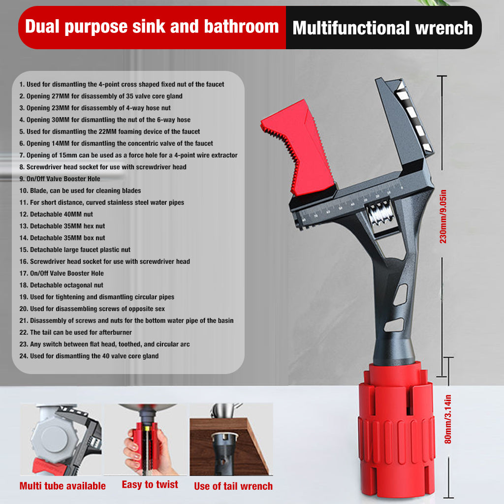 Serplex 24 in 1 Faucet and Sink Installer Multi Tool Adjustable Clamp Width Universal Wrench for Nuts, Pipes, Tee, Wrench Plumbing Tool for Pipe and Tub Drain Removal Nut Wrench