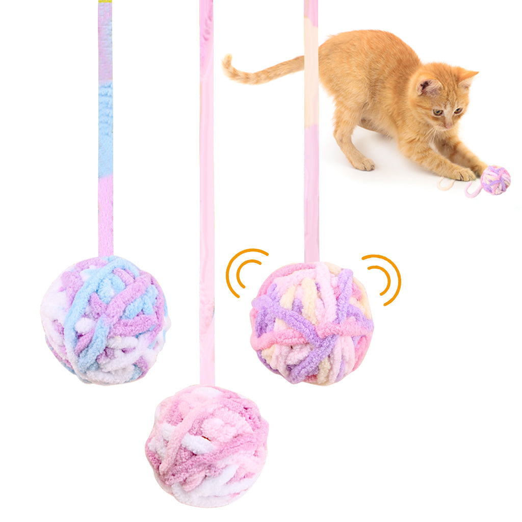 Qpets Plush Cat Ball Toys, Rattling Cat Teasing Toys with Built in Bell, Colorful Woolen Ball Toy Sound Toys (3Pcs)