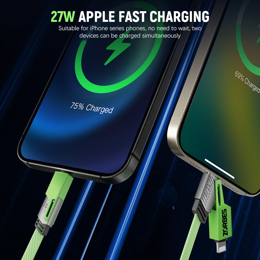 Verilux USB C Charging Cable USB C Data Cable 4 in 1 USB C to Light-ing USB C to USB A Cable USB A to Ligh-ing Cable Universal PD 27W USB C Cable for Phone, Laptop, Tablets, Green