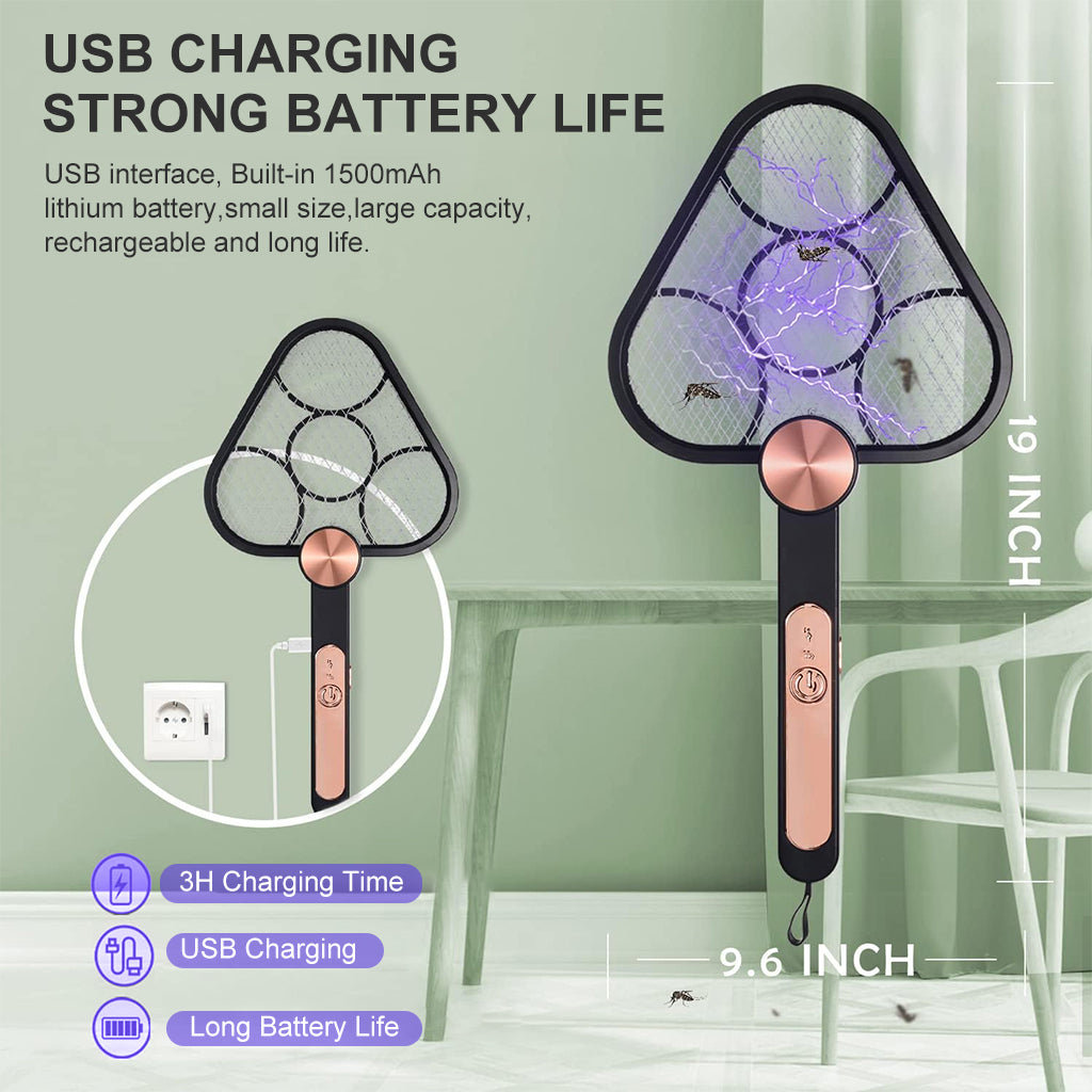 HASTHIP Mosquito Swatter with UV Light 2 in 1 Electric Mosquito Racket Mosquito Trap Lamp USB Rechargeable Mosquito Trap Lamp 180° Folding Handheld Mosquito Swatter for Indoor Outdoor Camping