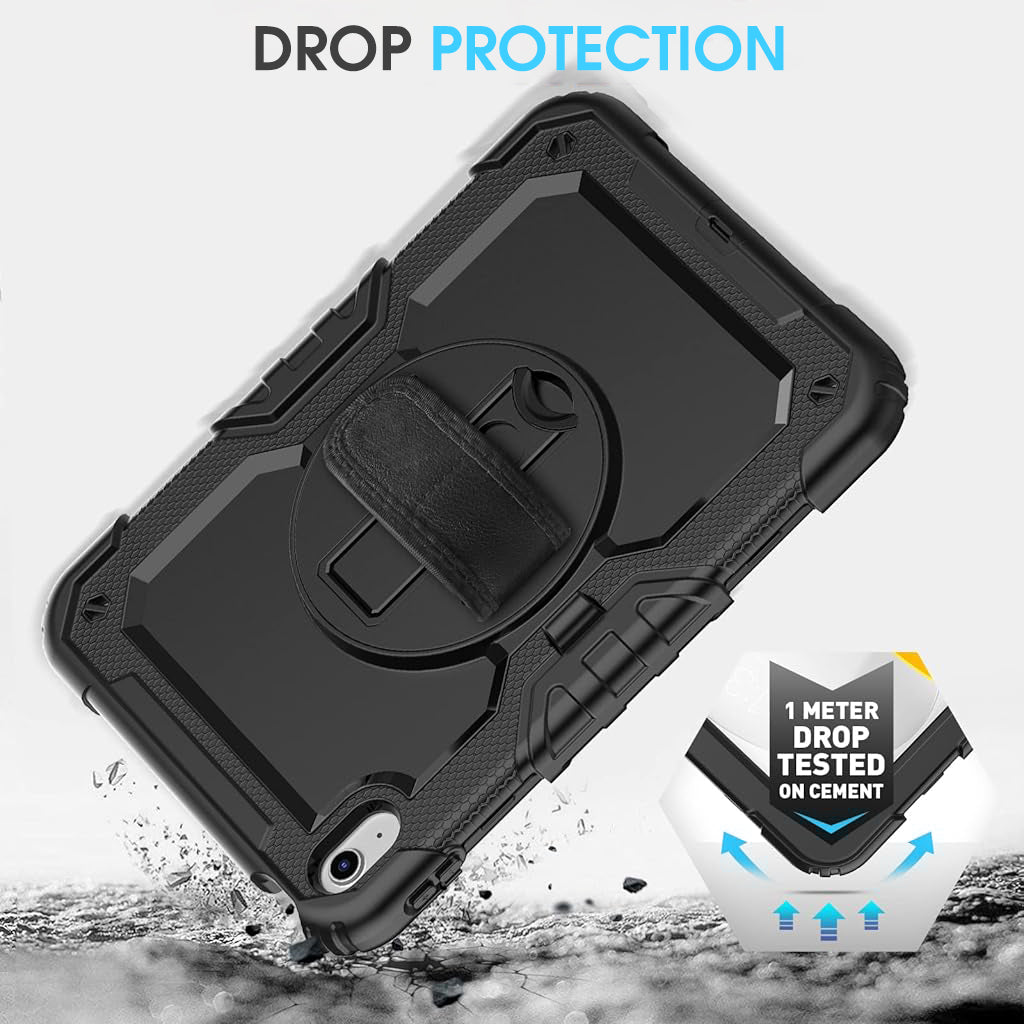 ZORBES Cover Case for iPad 10th Gen Rugged Silicone Case Cover with Back Bracket & Hand Strap 360 Degree Rotatable Kickstand Bracket Design Protective Case for iPad 10th Gen