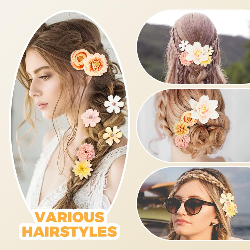 PALAY 12 Pieces Flower Hair Clip Rose Hair Clips Hair Barrettes for Women Flower Hair Accessories Boho Bride Claw Clip Hairpin Brooch Pin Headpiece for Girls