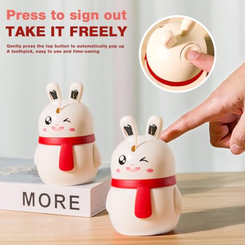 HASTHIP® 2pcs Toothpick Box, Pop-Up Automatic Cute Bunny Toothpick Storage Box for Restaurant Kitchen, MixedColors
