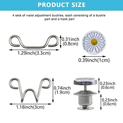 SANNIDHI 4Pcs Adjustable Waist Buckle for Loose Jeans Pants, Pearl Detachable Instant Jeans Button Pins Waist Tightener Set, Make the Waist Fit for Skirt, Pants, etc (No Sewing) (Daisy)
