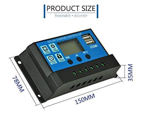 ZORBES Eachbid 10A 12V 24V ABS Solar Panel Charger Controller Battery Regulator Dual USB LCD Display (Blue)