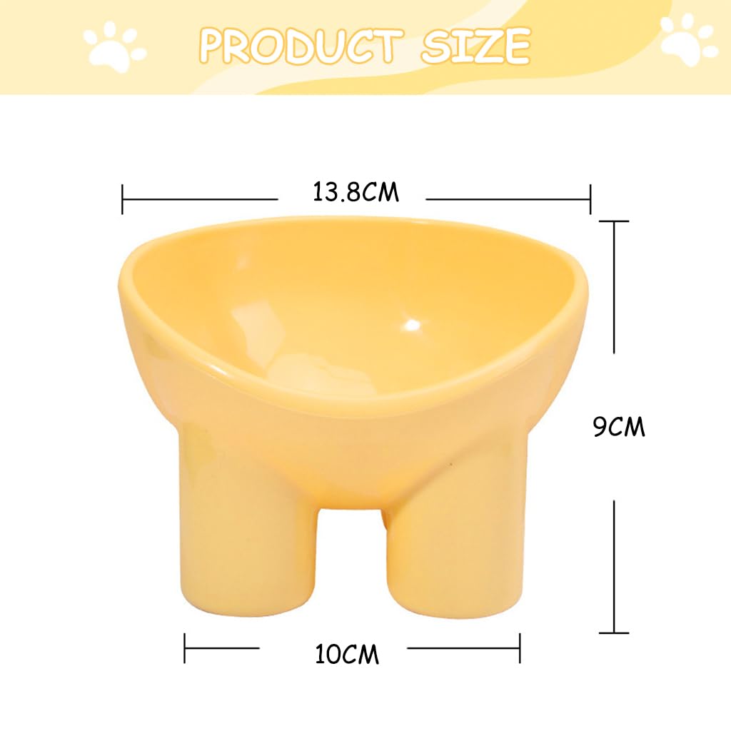 Qpets Cat Feeding Bowl Elevated Feeding Bowl for Cat Round Cat Food Bowl Healthy Cat Feeding Bowl, Prevent Tipping Over Durable Plastic Cat Feeding Bowl (5.4inch Diameter, Yellow)
