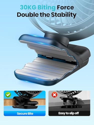 Verilux® USB Desk Fan Flexible Stroller with Clip 5000mAh Rechargeable 4 Speeds Cordless Quiet for Crib Handle Safety Baby Seat 2 PCS