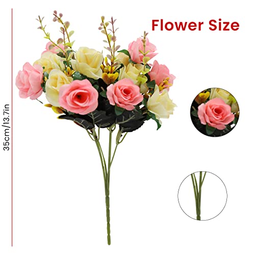 HASTHIP 2 Bundles Artificial Rose Flowers, Fake Rose Silk Flowers for Wedding, Diwali Home Decor, Room Decorations, Living Room Table Decoration Home Decor, Pink