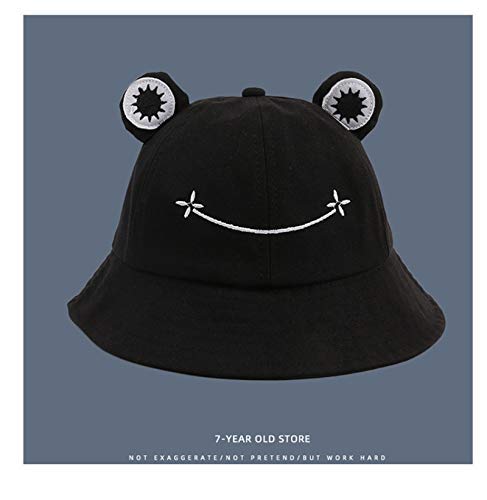 PALAY Bucket Sun Hat for Women Girl Adult Cute Frog Bucket Hat Summer Outdoor Foldable Fisherman Hat (Black)