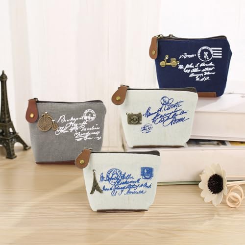 ZIBUYU® 12PCS Cute Decor Coin Pouch Canvas Purse Change Cash Bag Zipper Small Wallets for Women Girls Kids