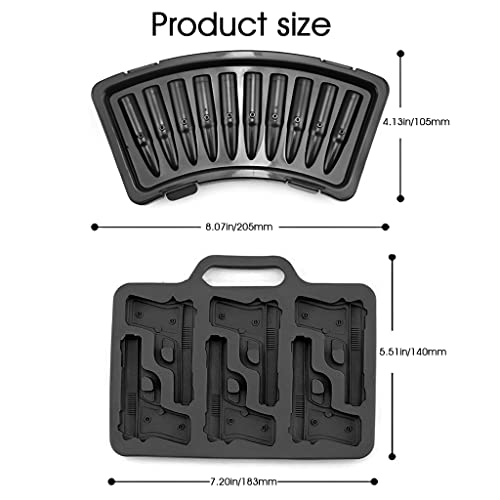 HASTHIP 2-Pack Ice Cube Tray, Food Grade Silicone TPR Ice Mould Fun Pistol (6 Grids) and Plastic Bullet (10 Grids) Ice Mould for Whiskey Cocktails Ice Cubes, Chocolates, Jello Shots