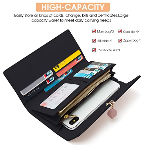 PALAY Purse Hand Wallet for Women Long Wallet PU Leather with Leaf Pendant Purse for Ladies Stylish Latest Card Holder Phone Pocket Girls Zipper Coin Purse