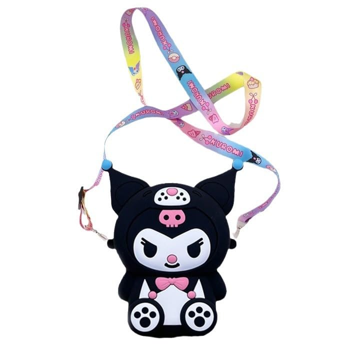 PALAY Kuromi Purse for Girls, Kawaii Small Bag for Girls Silicone Girls Purse Mini Bag Cartoon Cute Bags for Girls Daily Casual Coin Purse Phone Pouch Fashion Sling Bag for Girls 4.33*5.9*1.57 Inch