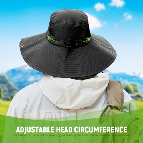 Proberos® UPF50+ Sun Hat for Men Women Lightweight Quick-Dry Booney with Breathable Mesh Wide Brim Chin Strap Waterproof UV Protection for Fishing Hiking Travel Outdoor Adventures 2PCS Black