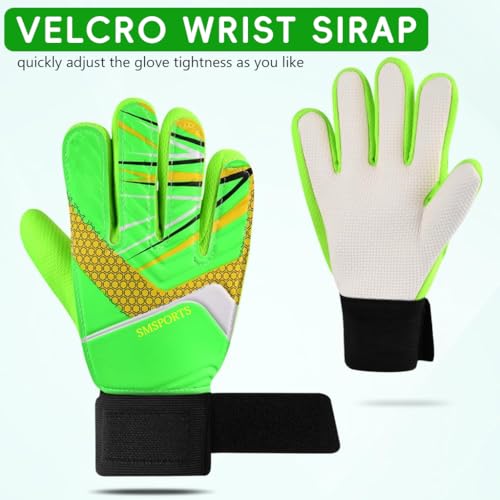 Proberos® Football Goalkeeper Gloves for Kids Children Teen Anti-Slip Impact Protection Latex Palm Design with Adjustable Strap Soft Pu Hand Back Green Size-7 3PCS