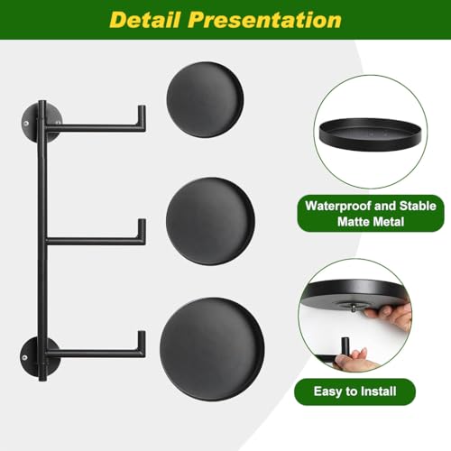 HASTHIP Wall Mounting Plant Pot Shelf Triple Layer Plant Shelf Flower Pot Rotating Arm Designed Indoor Flower Pots Stand Holder Heavy Duty Metal Plant Stand