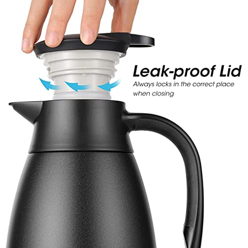HASTHIP 2L Thermal Coffee Jug Thermal Flask, 304 Stainless Steel Liner Insulated Vacuum Coffee Pot Flask, 24h Long Time Tea Carafe for Hot & Cold Drinks, Beverage, Tea, Milk, Porridge (Black)