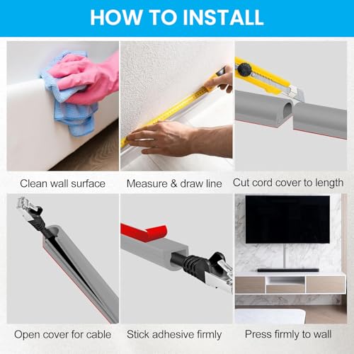 Serplex® PVC Cord Cover Self Adhesive Floor Cord Hider Wall Wire Holder Hider Cuttable Soft PVC Floor Cord Hider Side Open Flexible Wire Cover Reuseable Cord Cover, 2X 6.6ft