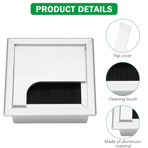 HASTHIP® Desk Hole Cap Square Desk Hole Cover Cable Management Aluminium Office Desk Cable Hole Cap Retrofit Square Desk Hole Cap 80x80mm Desk Cord Cable Hole Cover 3 PCS