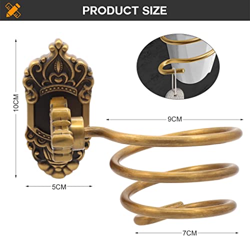 HASTHIP® Hair Dryer Stand Holder Retro Style All Aluminum Organizer Wall Mount Spiral Rack for Bathroom with Glue and Screws Without Hair Dryer 2 PCS