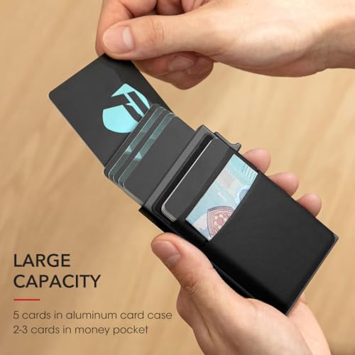 GUSTAVE Wallets for Men, Slim Card Holder Aluminum Alloy with Cash Compartment RFID-Blocking Credit Cards Holder Pop-Up Card Organizer Business Card Holder, 97x62x13mm