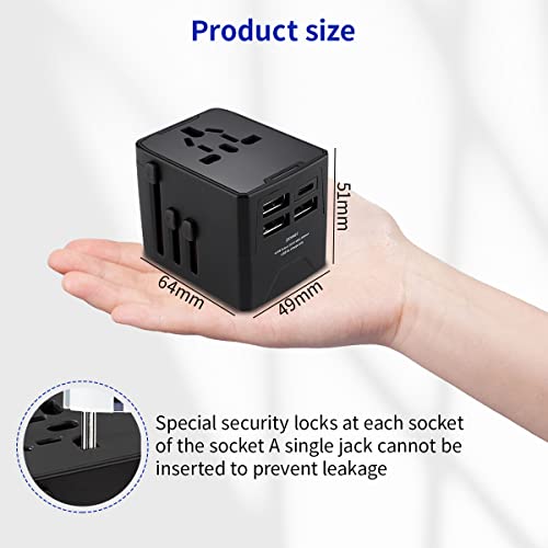 Verilux® International Universal Travel Adapter, 3 USB & 1 USB C Ports Travel Adaptor International All in One, Universal Charger Ac Plug Adaptor for USA EU UK AUS, Adapter for Indian Pins for Travel