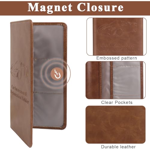 STHIRA® 2 Pack Car Document Holder Pu Leather Bifold Documents Organizer Multi-Compartment Paper Holder Bag Secure Vehicle License & Registration Holder With Card Slots For Cash/Id, 1 Brown, 1 Black
