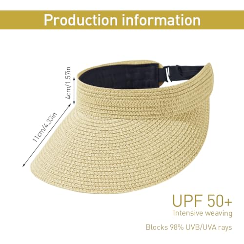 PALAY Straw Hat Sun Hats for Women Wide Brim Beach Hat for Women UV Protection Cap Travel Hat for Women Summer Packable Sun Visor Hat - Beige