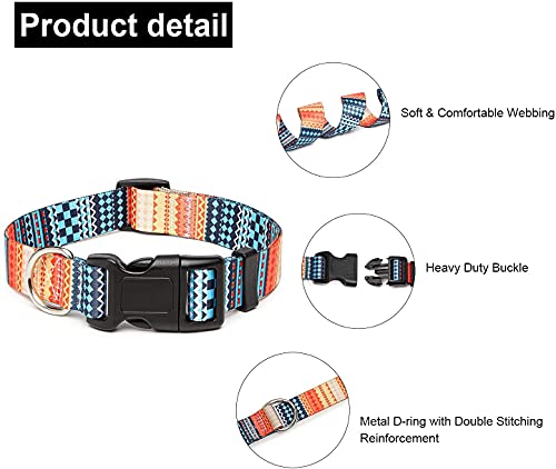 Qpets® Nylon Bohemia Style Dog Collar with Patterns Adjustable 40-60Cm Soft Comfy Pet Collars Belt for Small Medium Large 30-40Kg Dogs Size L Multicolor 3 PCS